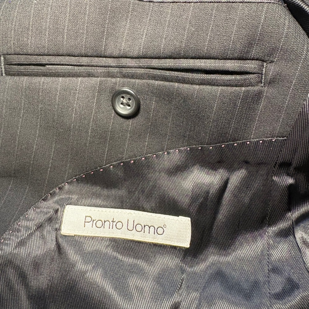 Pronto Uomo Mens 44R Black Pinstripe 100%‎ Wool Blazer Red Painted Lapel Jacket - Picture 8 of 8